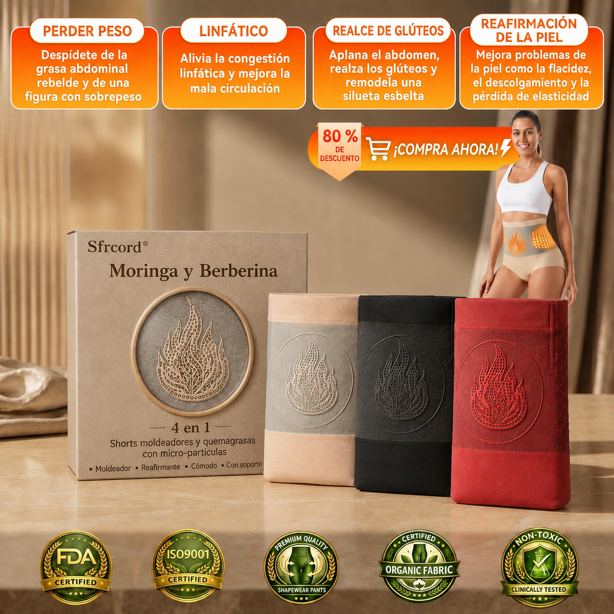 🔥 2026 Shorts Sculpting y Quema de Grasa 4 en 1 con Micro-Partículas de Moringa y Berberina
